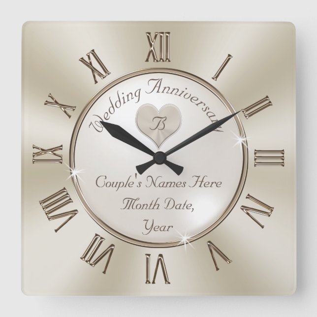 Horloge Carrée Your Monogram and Personalized Anniversary Clock (Recto)