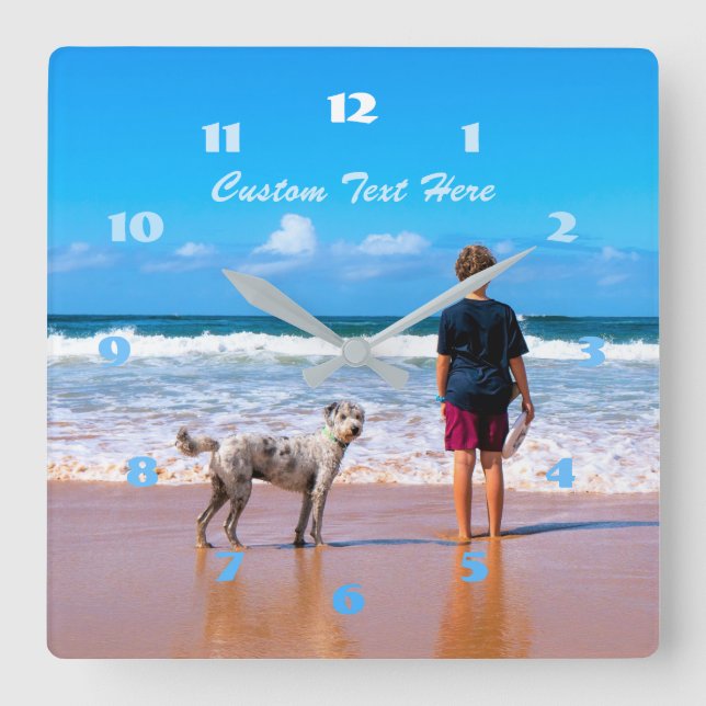 Horloge Carrée Your Own Design Photo Text Font Nom I Love My Pet (Recto)