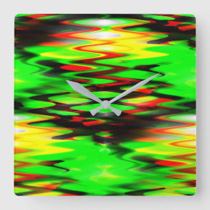 Horloge Carrée Zag abstrait à fermeture éclair vert et rouge
