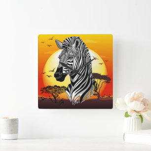 Horloge Carrée Zebra African Savanna Wild Animal