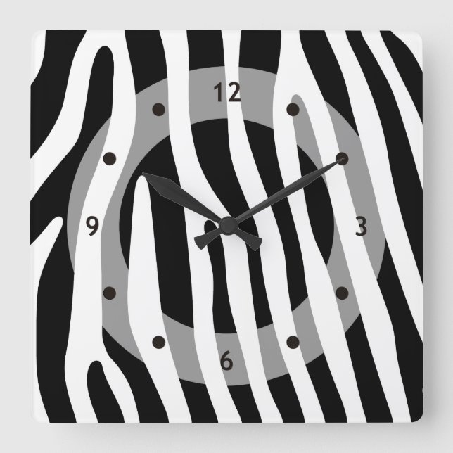 Horloge Carrée Zebra rayures motif noir & blanc + vos idées (Recto)