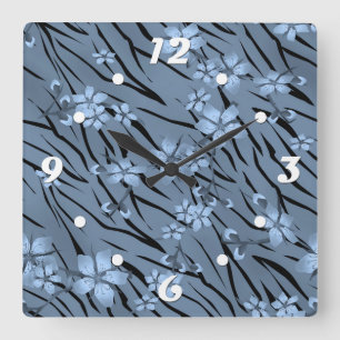 Horloge Carrée Zèbre zèbre Abstraite peau de tigre fleurs fleuris