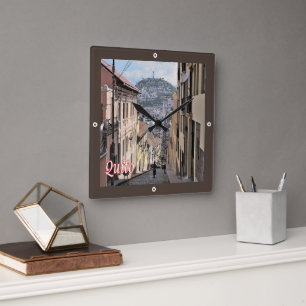 Horloge Carrée zEC009 QUITO, Vieille Ville, Amérique,