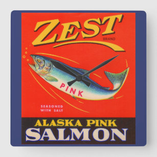 Horloge Carrée Zest rose saumon des années 1930 étiquette