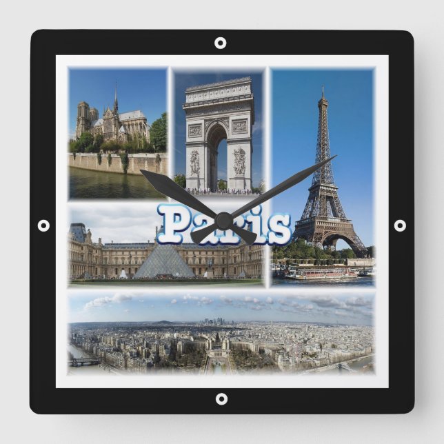 Horloge Carrée zFR032 TOUR EIFFEL et PARIS, France, Europe, (Recto)