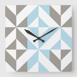 Horloge Carrée ZigZag géométrique bleu et argent