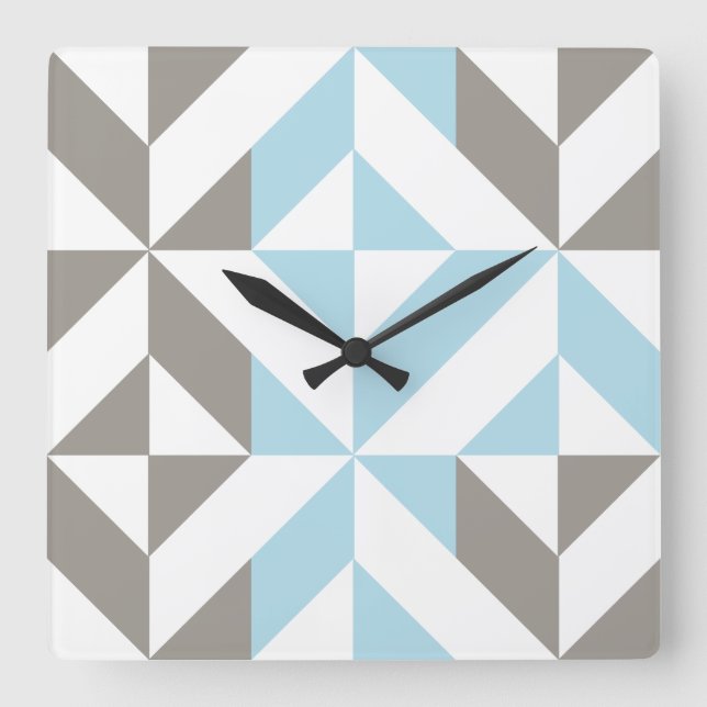 Horloge Carrée ZigZag géométrique bleu et argent (Recto)