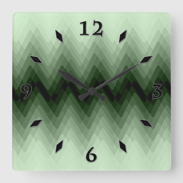 Horloge Carrée Zigzag vert foncé et menthe. lancer l'oreiller (Recto)