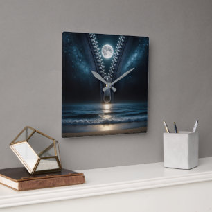 Horloge Carrée Zipper Dézippant Le Lune