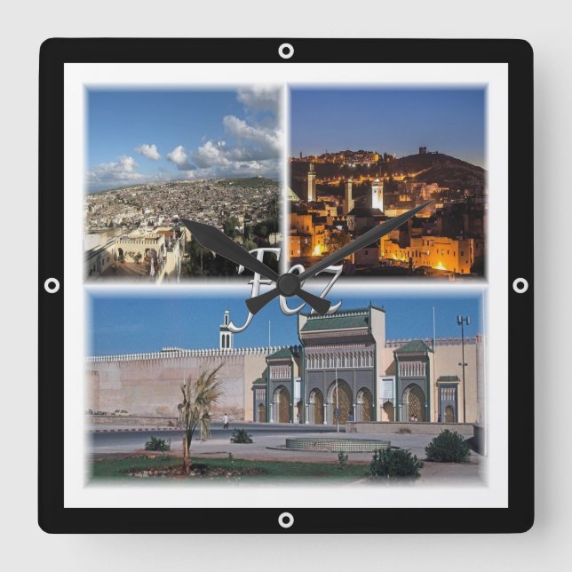 Horloge Carrée zMA016 FEZ, Mosaïque, Maroc, Afrique, (Recto)