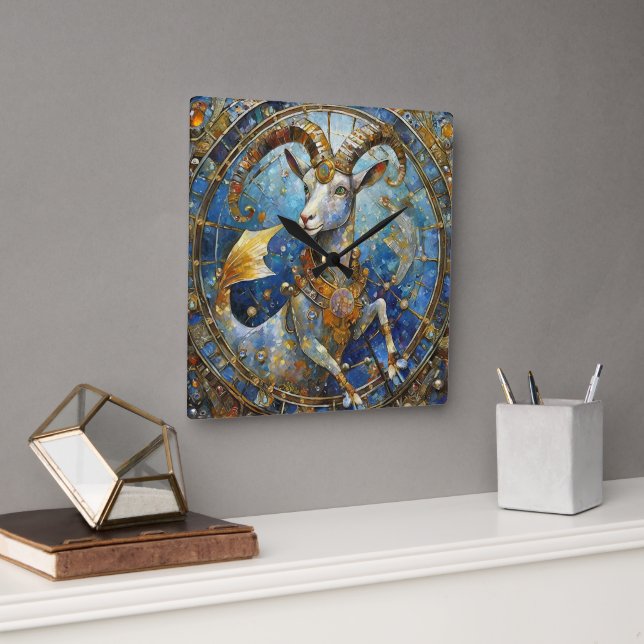 Horloge Carrée Zodiaque - Capricorne la Chèvre de mer (Bureau)