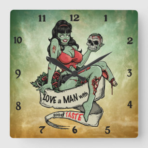 Horloge Carrée Zombie Love