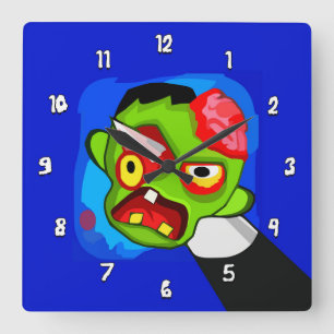 Horloge Carrée Zombie très amusant dessin avec crayon à travers l