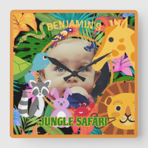 Horloge Carrée Zoo Wild Animal Jungle Safari Anniversaire de enfa