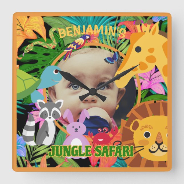 Horloge Carrée Zoo Wild Animal Jungle Safari Anniversaire de enfa (Recto)