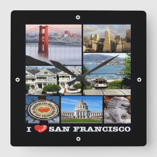 Horloge Carrée zUS067 SAN FRANCISCO I Love, Mosaic,
