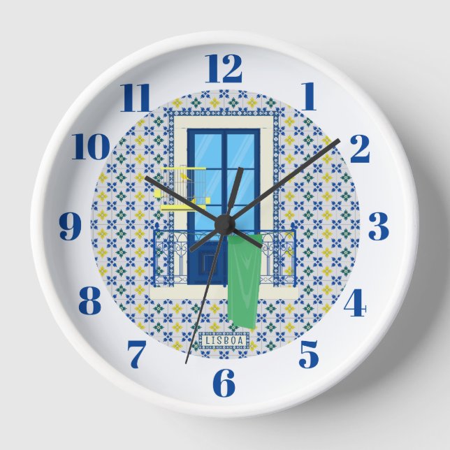 Horloge Carrelage portugais et balcon de fenêtre avec oise (Recto)