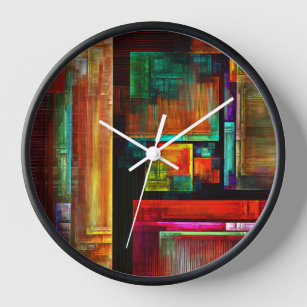 Horloge Carrés colorés Motif d'art Abstrait moderne #04