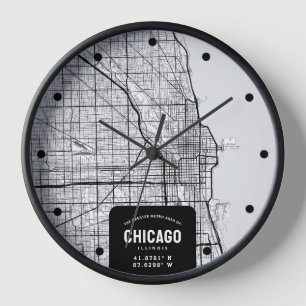 Horloge Carte de la ville de Chicago, Illinois
