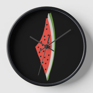 Horloge Carte du drapeau de la pastèque palestinienne. Lib