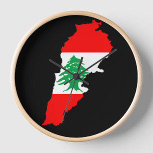 Horloge Carte du Liban avec drapeau