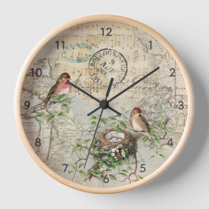 Horloge Carte du nid d'oiseaux Musique cachet postal franç