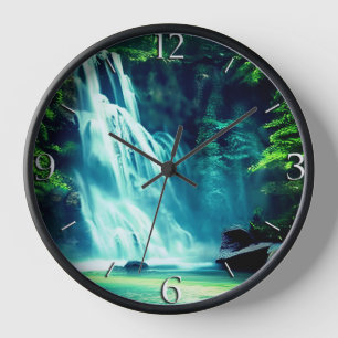 Horloge Cascade serène en bleu pâle et vert