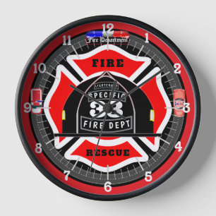 Horloge Casque de service d'incendie personnalisé côté vil