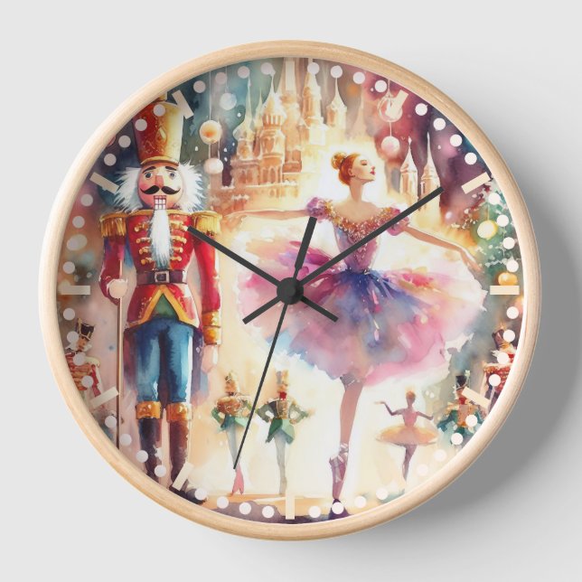 Horloge Casse-noisette Ballet Aquarelle Noël Ballerina (Recto)