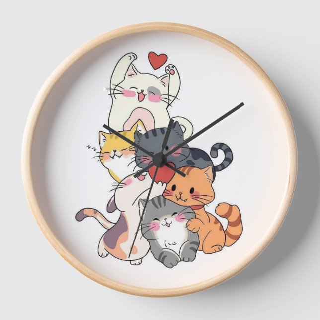 Horloge Cats Together Wall Clock (Recto)