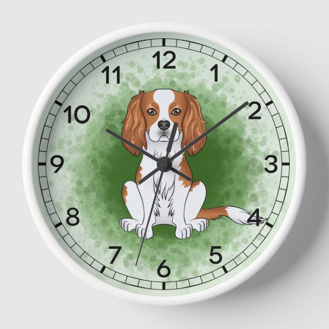 Horloge Cavalier King Charles Spaniel Blenheim sur fond ve (Recto)