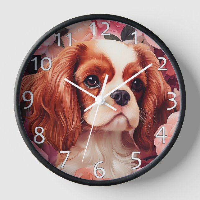 Horloge Cavalier King Charles Spaniel en Rose (Recto)
