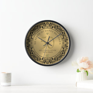 Horloge Cercle floral noir 50e anniversaire de Mariage
