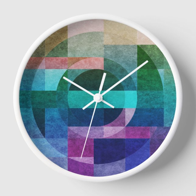 Horloge Cercle géométrique abstrait moderne bleu vert rose (Recto)