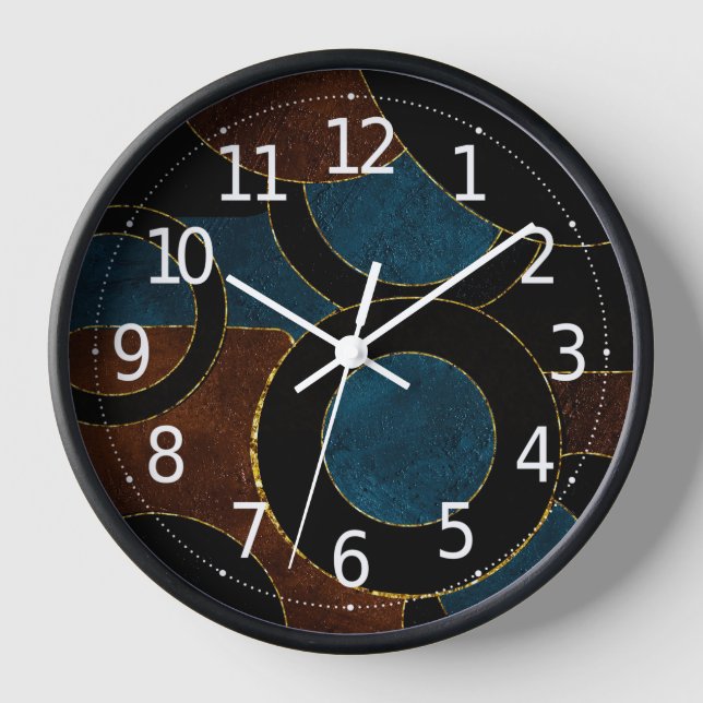 Horloge Cercles Géométriques Abstraits Paillettes Or Feuil (Recto)