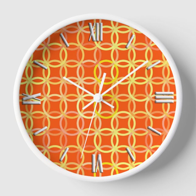 Horloge Cercles Modernes de milieu de siècle, orange manda (Recto)