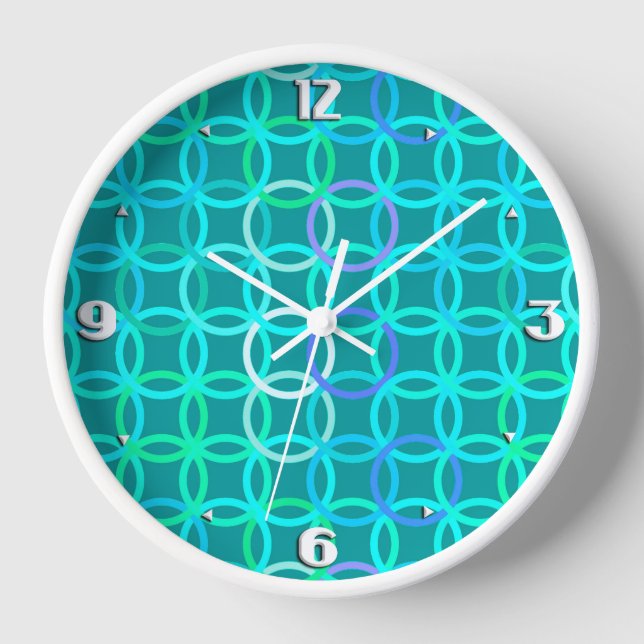 Horloge Cercles modernes du milieu du siècle, turquoise et (Recto)