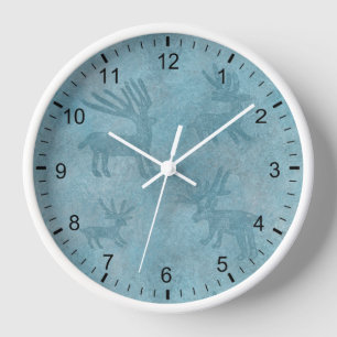 Horloge Cerf Turquoise Sud-Ouest Petroglyph encadré