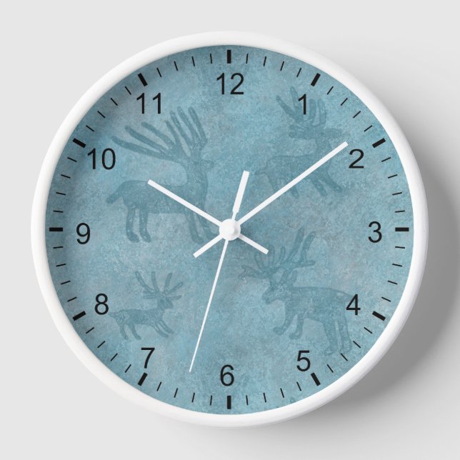 Horloge Cerf Turquoise Sud-Ouest Petroglyph encadré (Recto)