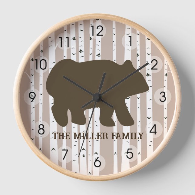 Horloge Chalet en bois rustique ours bouleau (Recto)