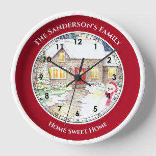 Horloge Chalet neigeux Aquarelle Numéros romains Grande ho