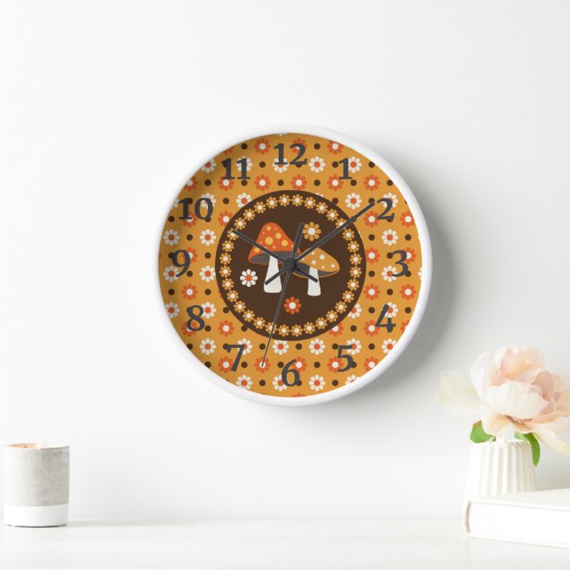 Horloge Champignons et fleurs doux rétro (Maison)