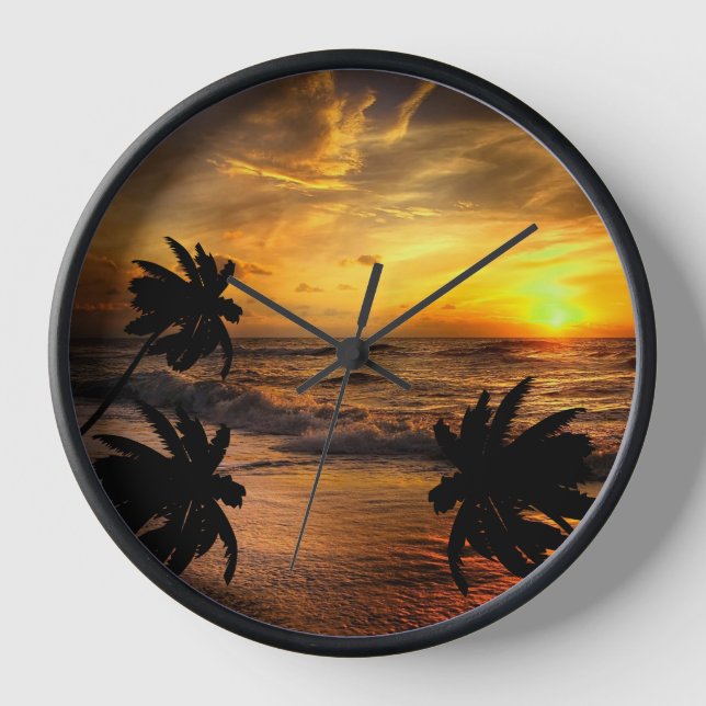HORLOGE CHASSE COUCHES DE SOLEIL OCÉAN SCÉNARIO NATURE (Recto)