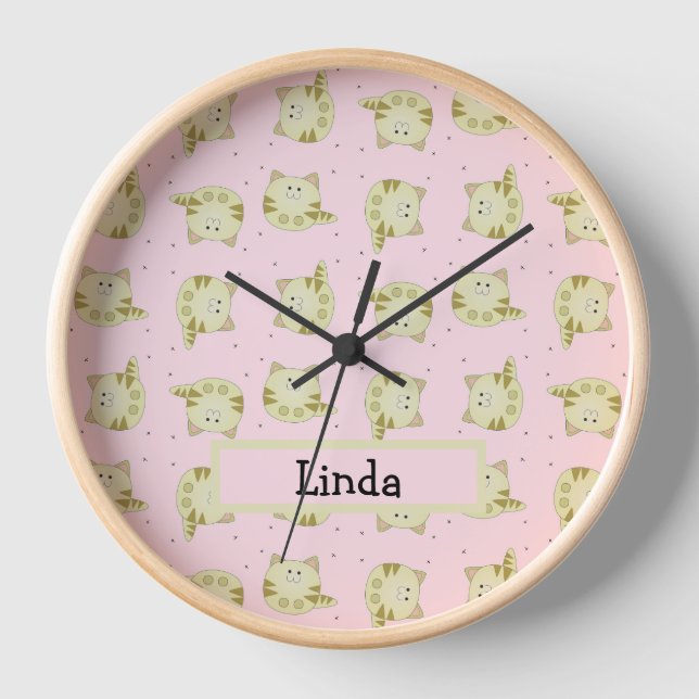 Horloge Chat brun mignon motif rose (Recto)