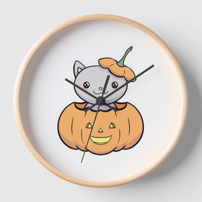 Horloge Chat Citrouille d'Halloween (Recto)
