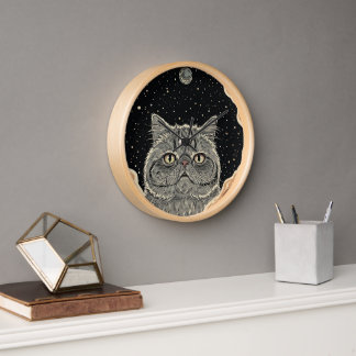 Horloge Chat Cosmique