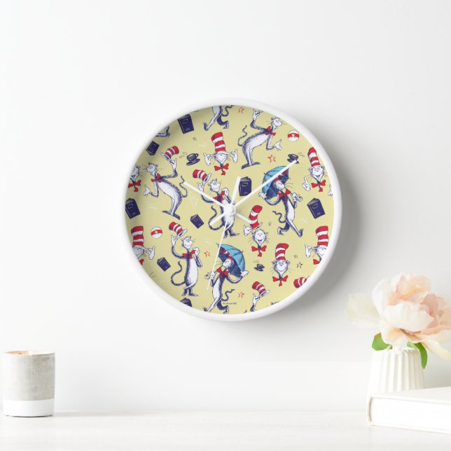 Horloge Chat Dans Le Casquette | Motif jaune (Maison)