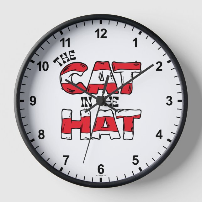 Horloge Chat dans le Casquette | Texte en bande rouge et b (Recto)