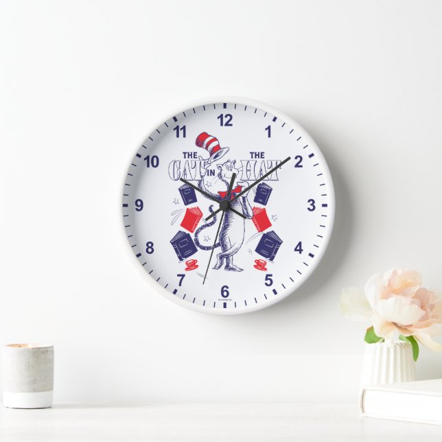 Horloge Chat dans le Chapeau | Lecture de livres (Maison)