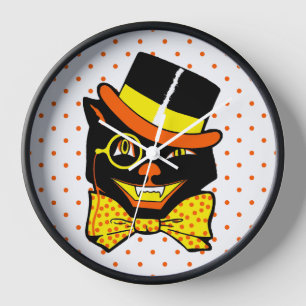 Horloge Chat d'Halloween vintage en haut